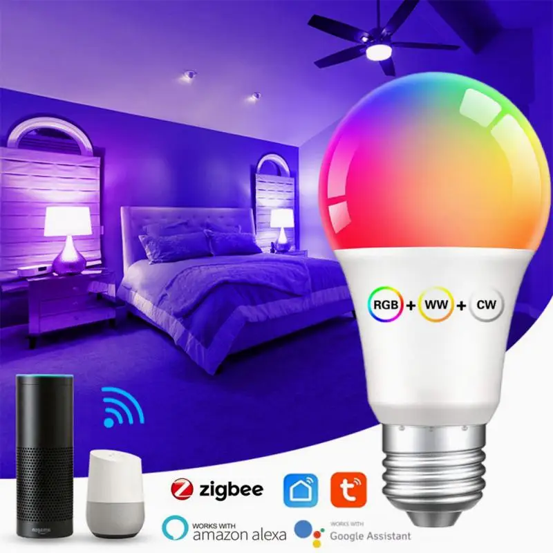 

Умная светодиодсветильник лампочка Zigbee3.0 E27 Tuya, умные лампочки RGBCW 12 Вт 15 Вт 18 Вт с регулируемой яркостью, цветная светодиодная лампочка для д...
