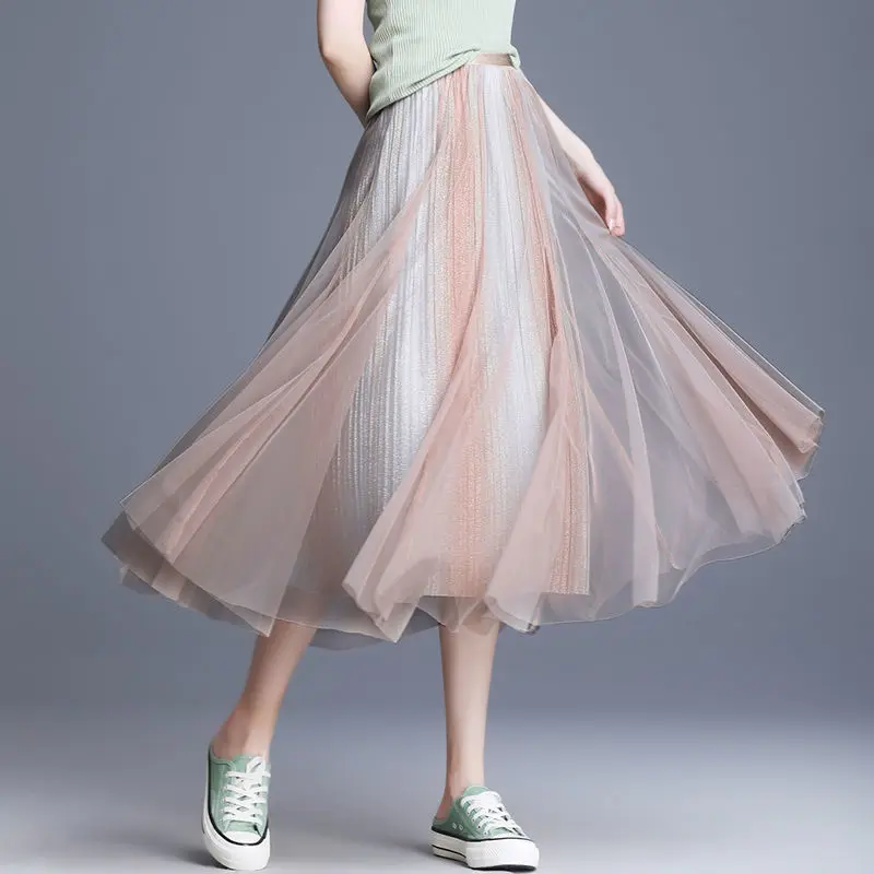 Gradient Large Hem Mesh Skirts Female 2021 Spring Elegant Stretch High Waist Tulle Pleated A-line Fairy Skirts Streetwear Z261
Gradient Large Hem Mesh Skirts Female 2021 Spring Elegant Stretch High Waist Tulle Pleated A-line Fairy Skirts Streetwear Z261