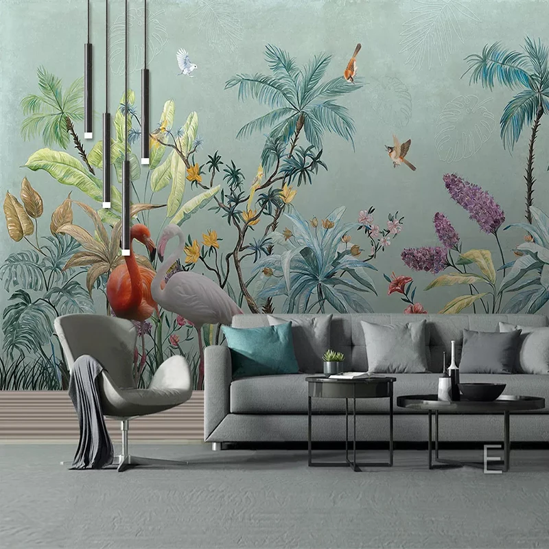 

Custom 3D Photo Wallpaper Hand Painted Tropical Rainforest Flowers Birds Murals Retro Cafe Hotel Living Room Bedroom Wall Decor