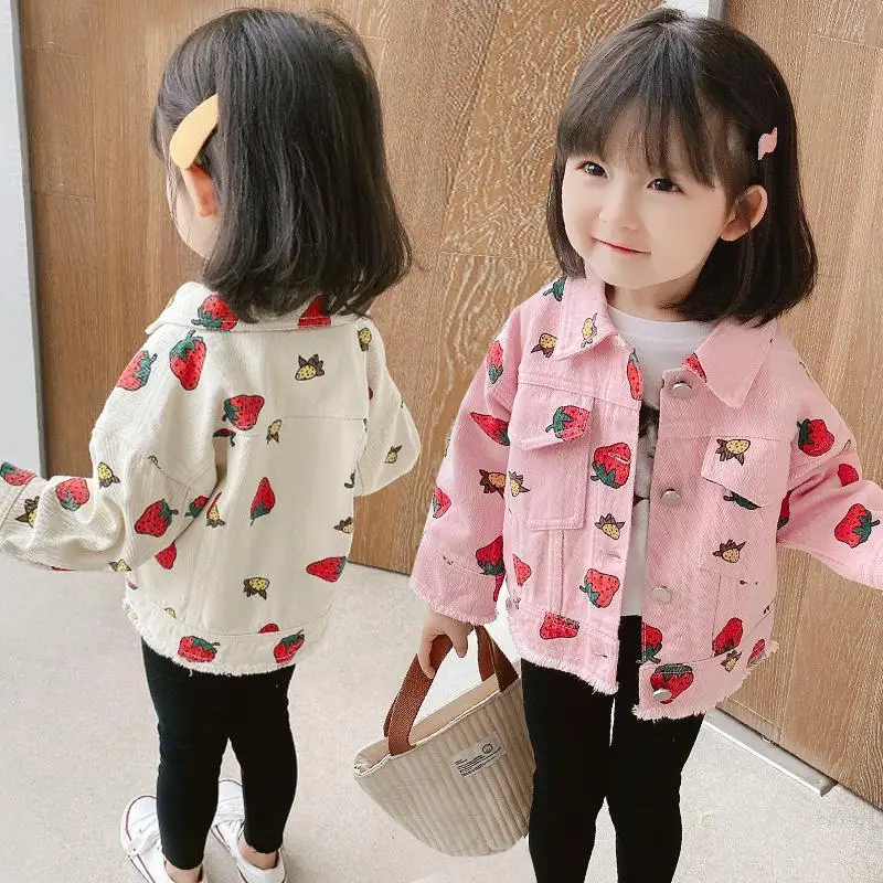 Spring Autumn Korean Style Strawberry Print Baby Girls Denim Jacket Coats Casual Toddler Jeans Outerwear Coats Children Clothes
Spring Autumn Korean Style Strawberry Print Baby Girls Denim Jacket Coats Casual Toddler Jeans Outerwear Coats Children Clothes