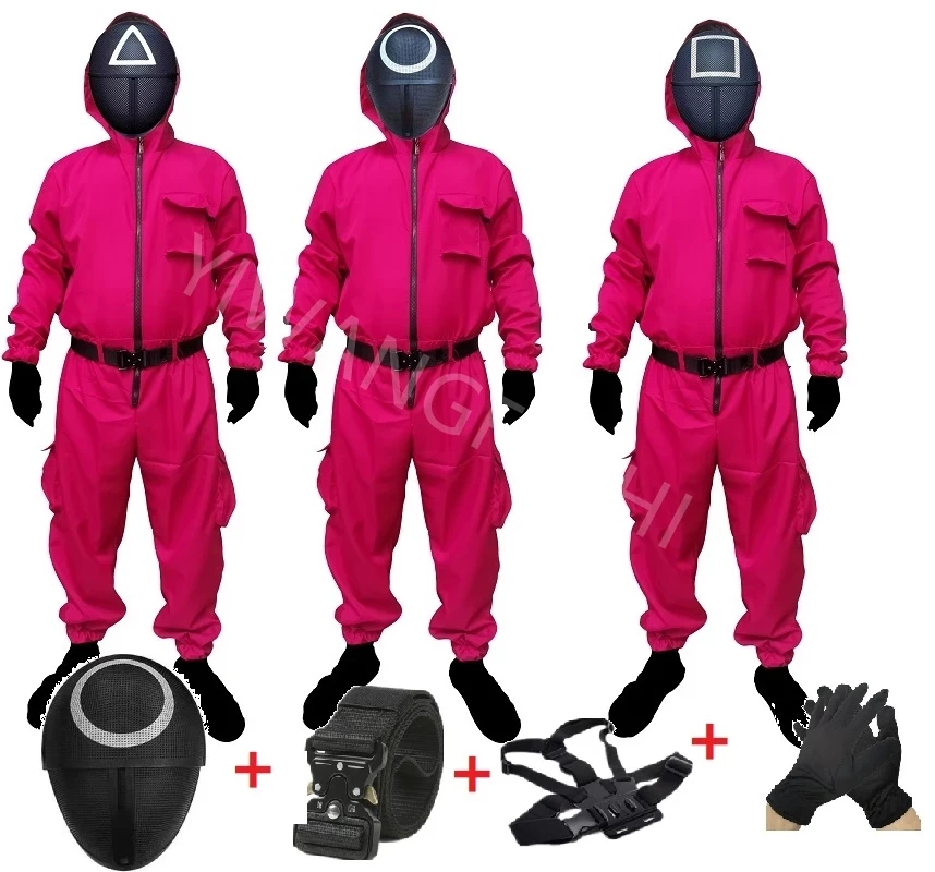Squid Game Costume Red Jumpsuit Cosplay Costumes Round Six Npc Circle Triangle Square Mask Strap Belt Accessories Halloween
Squid Game Costume Red Jumpsuit Cosplay Costumes Round Six Npc Circle Triangle Square Mask Strap Belt Accessories Halloween