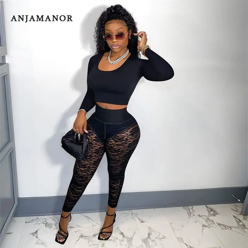 ANJAMANOR Sexy See Through Lace Pants Sets Winter Club Outfits for Women 2 Piece Set Black Long Sleeve Crop Top Pants D89-EZ38
ANJAMANOR Sexy See Through Lace Pants Sets Winter Club Outfits for Women 2 Piece Set Black Long Sleeve Crop Top Pants D89-EZ38