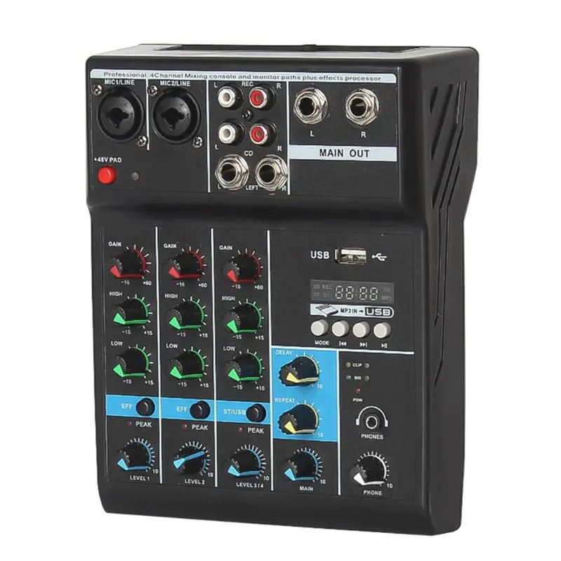 Professional Audio Mixer 4 Channels Bluetooth Sound Mixing Console for Home Karaoke KTV with USB Sound Card Sound Effects
Professional Audio Mixer 4 Channels Bluetooth Sound Mixing Console for Home Karaoke KTV with USB Sound Card Sound Effects