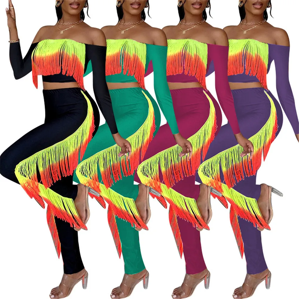 Two Piece Set Women Fall Fashion Sexy Urban Nifty Tassels Pure Color Dew Shoulder Long Sleeve Pant Suits Wholesale Dropshipping
Two Piece Set Women Fall Fashion Sexy Urban Nifty Tassels Pure Color Dew Shoulder Long Sleeve Pant Suits Wholesale Dropshipping