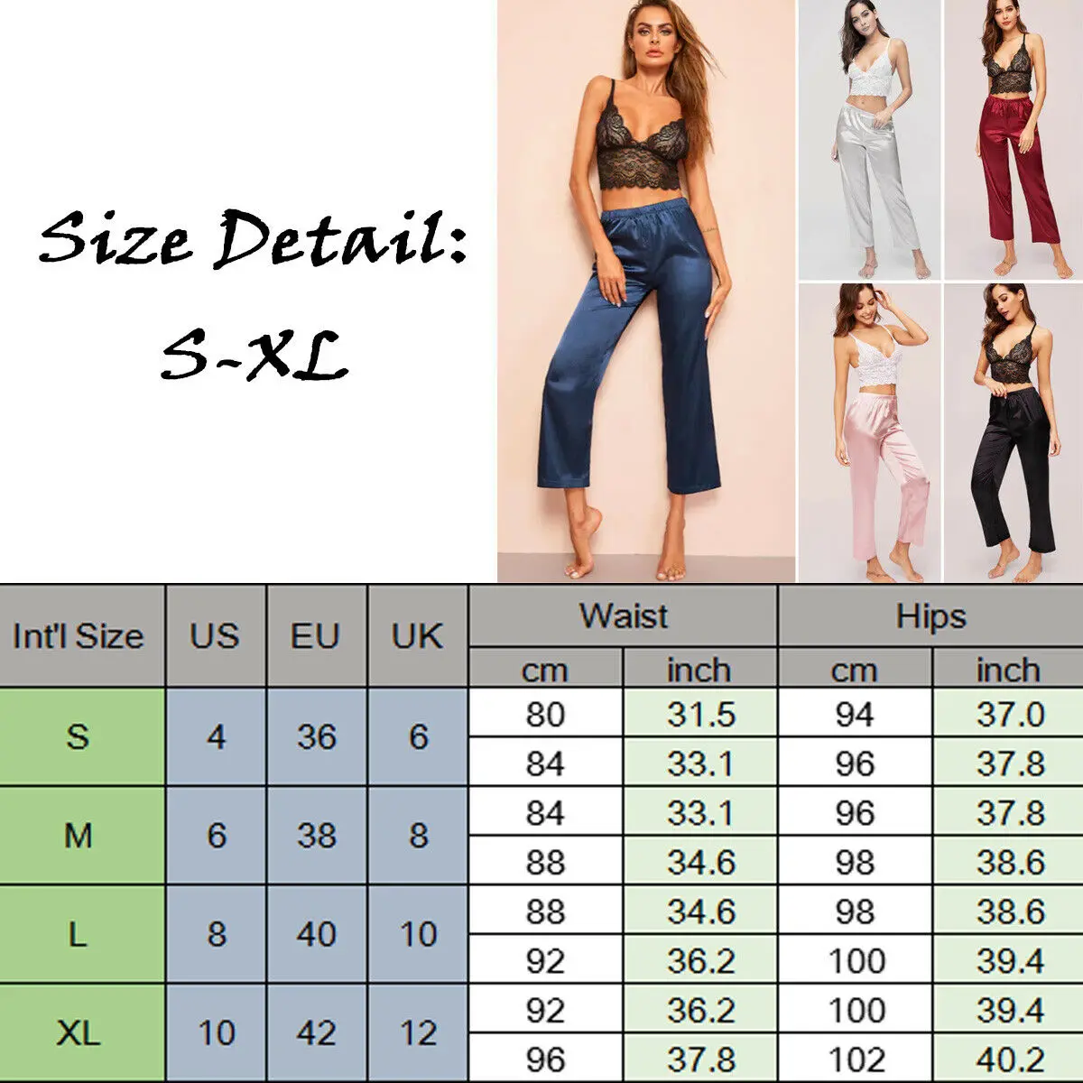 2PCS Sets Womens Sexy Silk Satin Pajamas Set Sleepwear&Robes Lace Bra & Satin Pants Babydoll
2PCS Sets Womens Sexy Silk Satin Pajamas Set Sleepwear&Robes Lace Bra & Satin Pants Babydoll