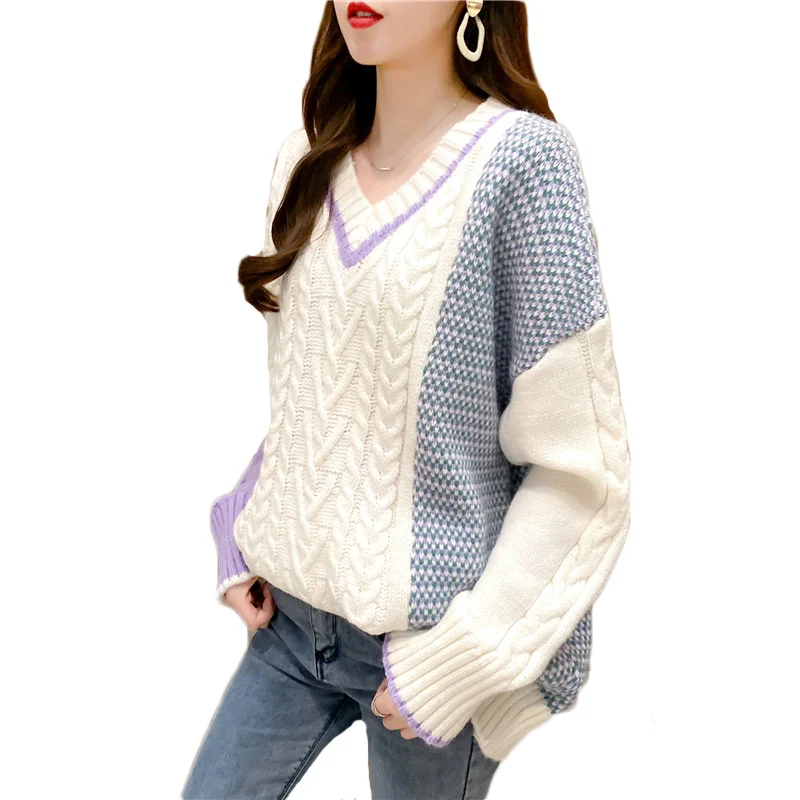 New Autumn Winter Vintage Sweater Female Chic Fashion V-neck Color Contrast All-match Loose Knitted Pullover Sweaters JD1780
New Autumn Winter Vintage Sweater Female Chic Fashion V-neck Color Contrast All-match Loose Knitted Pullover Sweaters JD1780