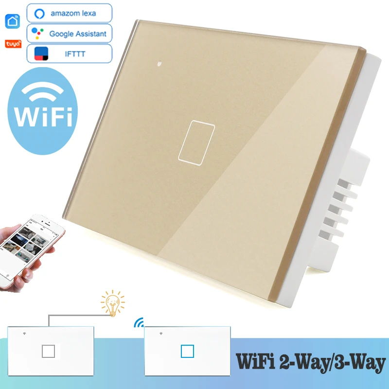 WIFI Touch Light Wall Switch Gold Glass Blue LED 118*72mm Smart Home Phone Control 1Gang 2Way Square Alexa Google Home Alice
WIFI Touch Light Wall Switch Gold Glass Blue LED 118*72mm Smart Home Phone Control 1Gang 2Way Square Alexa Google Home Alice