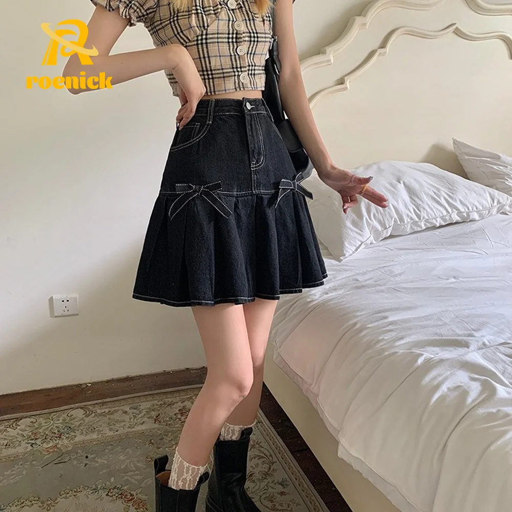 ROENICK Women Bowknot Y2K Denim Mini Skirts Female Pockets 2021 Summer New Kawaii High Waist Black Fairy Grunge Pleated Skirts
ROENICK Women Bowknot Y2K Denim Mini Skirts Female Pockets 2021 Summer New Kawaii High Waist Black Fairy Grunge Pleated Skirts