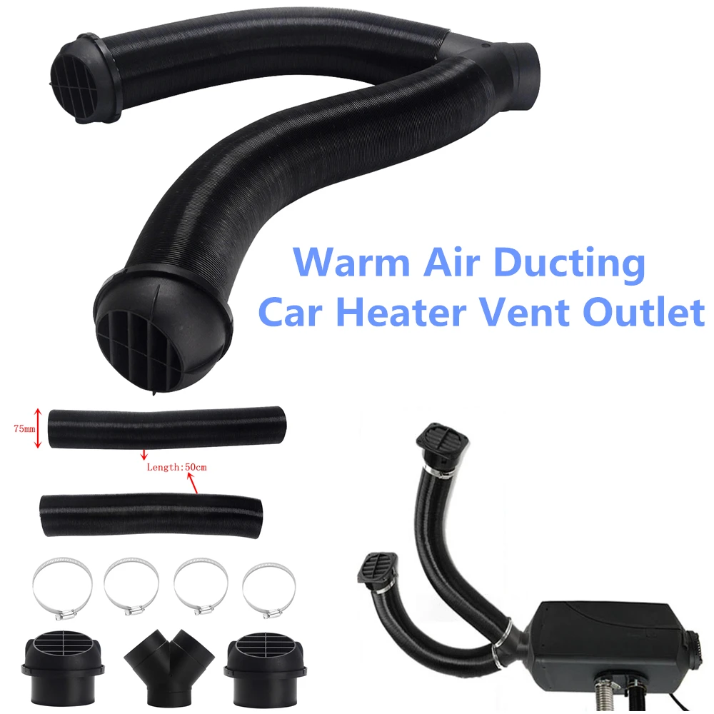 Black 75mm Car Heater Pipe Duct + Car Heater Air Outlet + Ducting Y Branch + Hose Clip For Parking Diesel Heater Replacement
Black 75mm Car Heater Pipe Duct + Car Heater Air Outlet + Ducting Y Branch + Hose Clip For Parking Diesel Heater Replacement