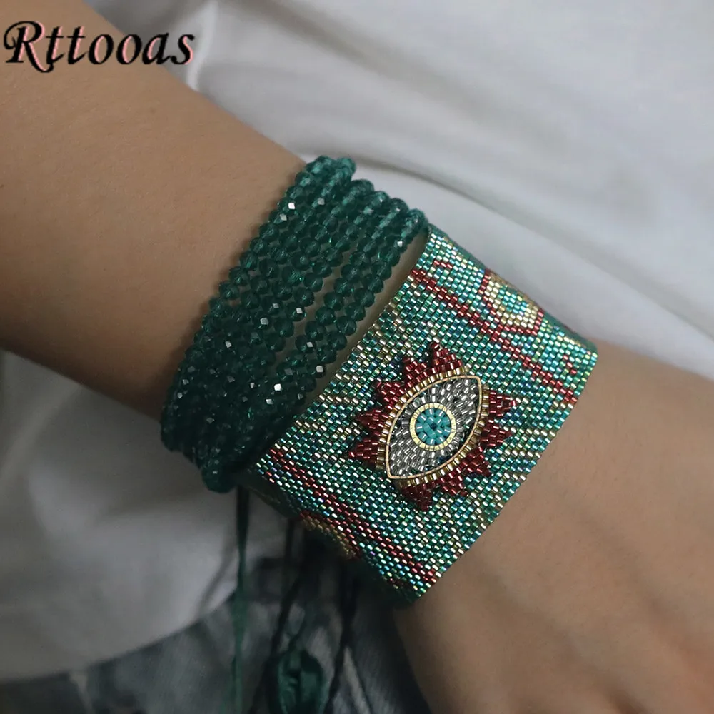 

Rttooas Green Turkish Evil Eye Beaded Bracelet for Women MIYIKI Beaded Bracelet Pulseras Mujer Moda 2022 Crystal Tassel Bracelet