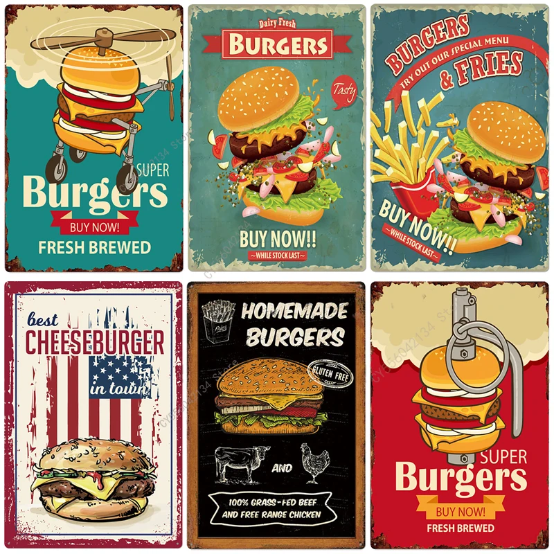 Hamburger Metal Tin Sign Plaque Vintage Burgers and Fries Metal Plate Poster Kitchen Restaurant Shop Wall Decor
Hamburger Metal Tin Sign Plaque Vintage Burgers and Fries Metal Plate Poster Kitchen Restaurant Shop Wall Decor