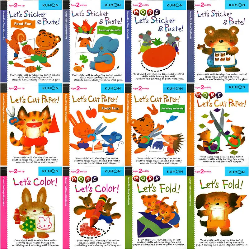12 Books/set Kumon Let's Cut Paper First Step Workbooks Picture books for kids children Origami paper cut sticker Handmade book
12 Books/set Kumon Let's Cut Paper First Step Workbooks Picture books for kids children Origami paper cut sticker Handmade book