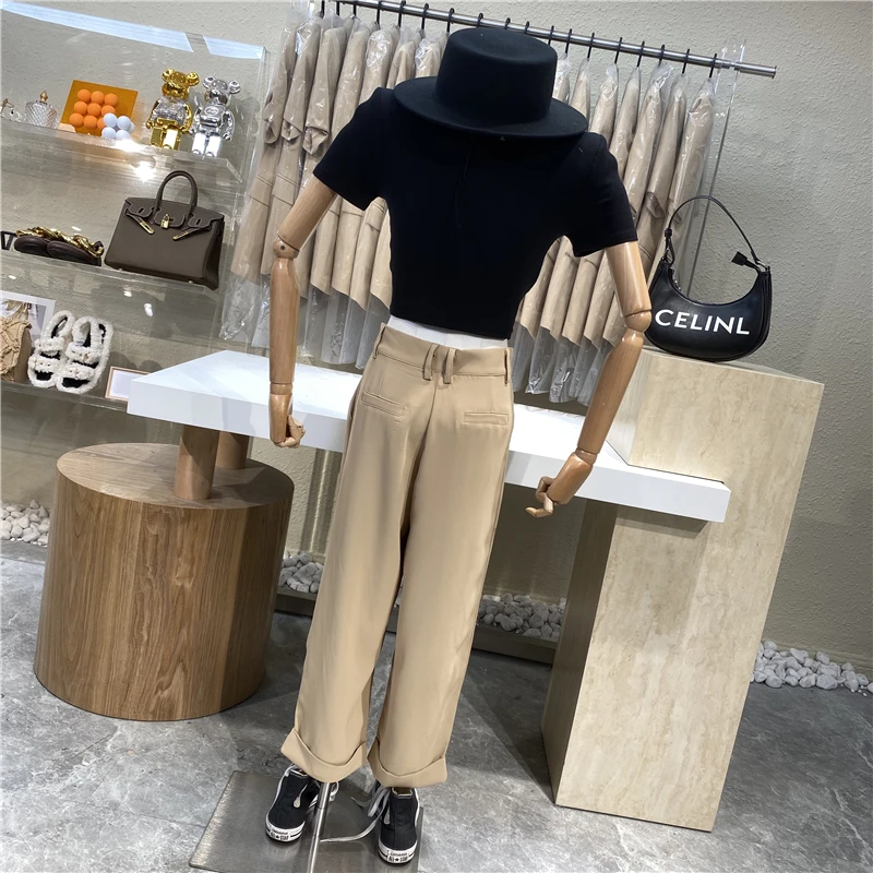 Brand Original Design 2021 Side Zipper Navel Short-sleeved T-shirt+high Waist And Loose Leisure Suit Pants Salt Two-piece Suit
Brand Original Design 2021 Side Zipper Navel Short-sleeved T-shirt+high Waist And Loose Leisure Suit Pants Salt Two-piece Suit