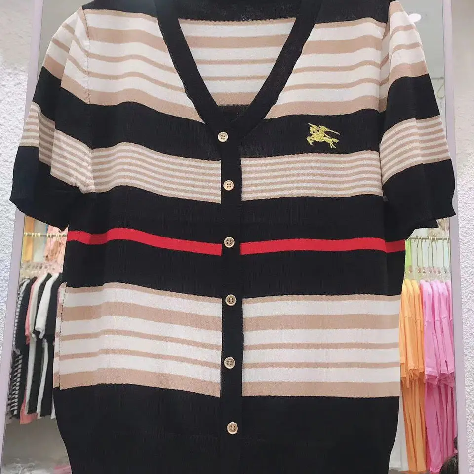 2021 spring and summer new classic stripe V-neck thin knitted cardigan half sleeve bottom versatile top fashion
2021 spring and summer new classic stripe V-neck thin knitted cardigan half sleeve bottom versatile top fashion