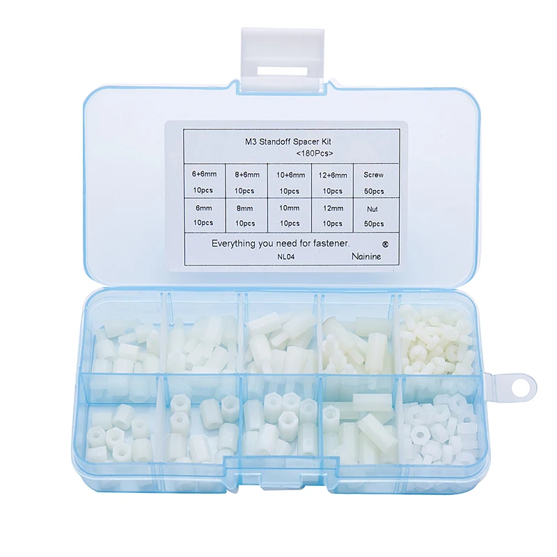 180 шт./компл. M3 Шестигранная нейлоновая Проставка плоская головка нейлоновые пластиковые шаговые гайки NL04
180 шт./компл. M3 Шестигранная нейлоновая Проставка плоская головка нейлоновые пластиковые шаговые гайки NL04