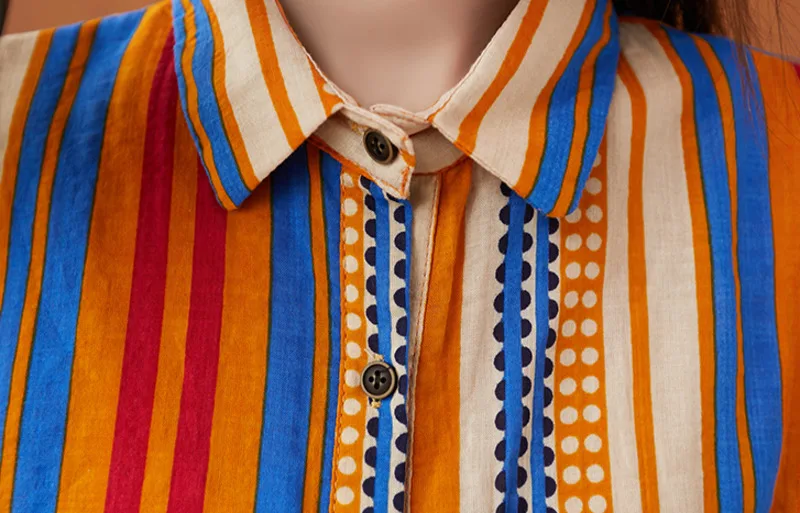 #2977 Vintage Vertrical Striped Shirt Women Summer Cotton Linen Short Sleeve Shirt Women Slim Lapel Collar Women Shirt Loose
#2977 Vintage Vertrical Striped Shirt Women Summer Cotton Linen Short Sleeve Shirt Women Slim Lapel Collar Women Shirt Loose