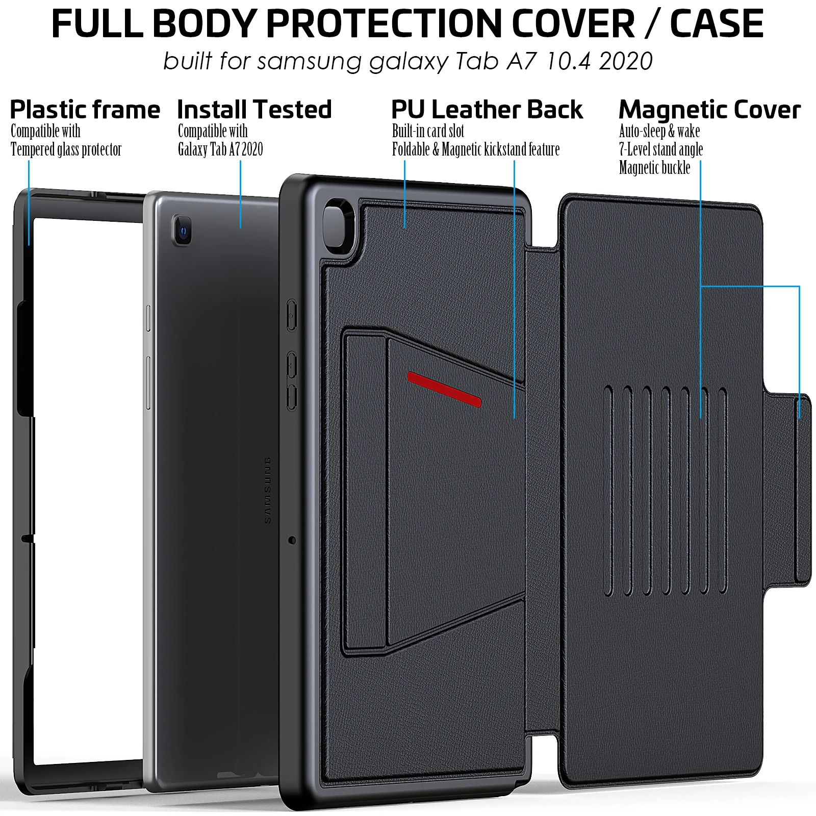 Foldable Magnetic Stand & Sleep/Wake Leather Case for Samsung Galaxy Tab A7 10.4 2020 T500 T505 Protective Cover with Card Slots 
Foldable Magnetic Stand & Sleep/Wake Leather Case for Samsung Galaxy Tab A7 10.4 2020 T500 T505 Protective Cover with Card Slots