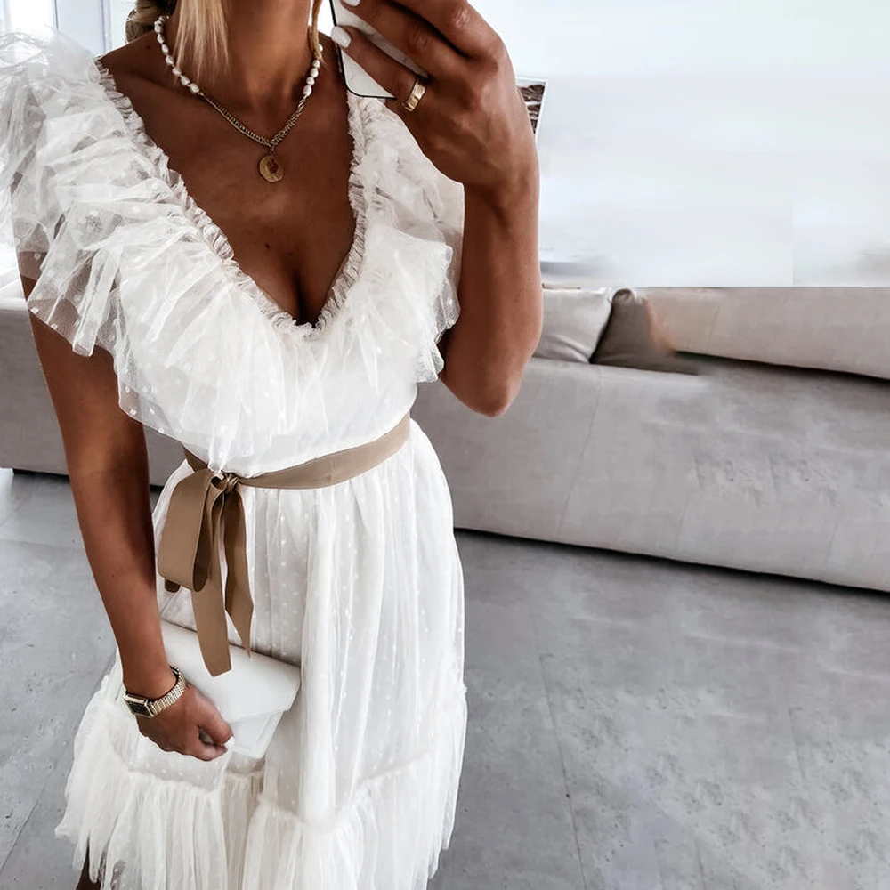 Women With Belt Ruffle Evening Party Dress Sexy V Neck Short Sleeve Ladies Midi Dress Summer Solid Color With Belt Vestidos D30
Women With Belt Ruffle Evening Party Dress Sexy V Neck Short Sleeve Ladies Midi Dress Summer Solid Color With Belt Vestidos D30