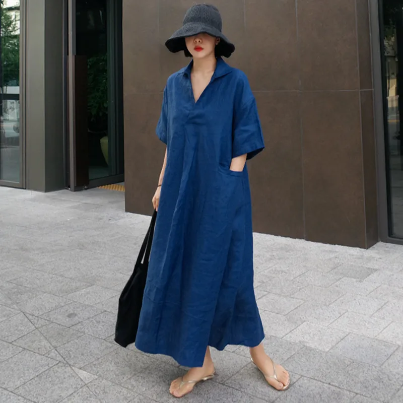 Johnature Women Vintage Cotton Linen Dresses V-Neck Solid Color Robes 2021 New Summer Short Sleeve Pockets Female Loose Dresses
Johnature Women Vintage Cotton Linen Dresses V-Neck Solid Color Robes 2021 New Summer Short Sleeve Pockets Female Loose Dresses