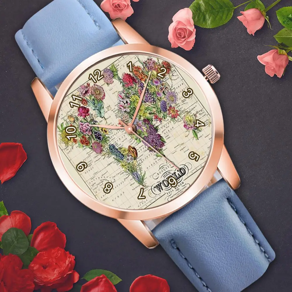 Фото Уникальные женские часы в стиле ретро с изображением цветов травы карты кварты