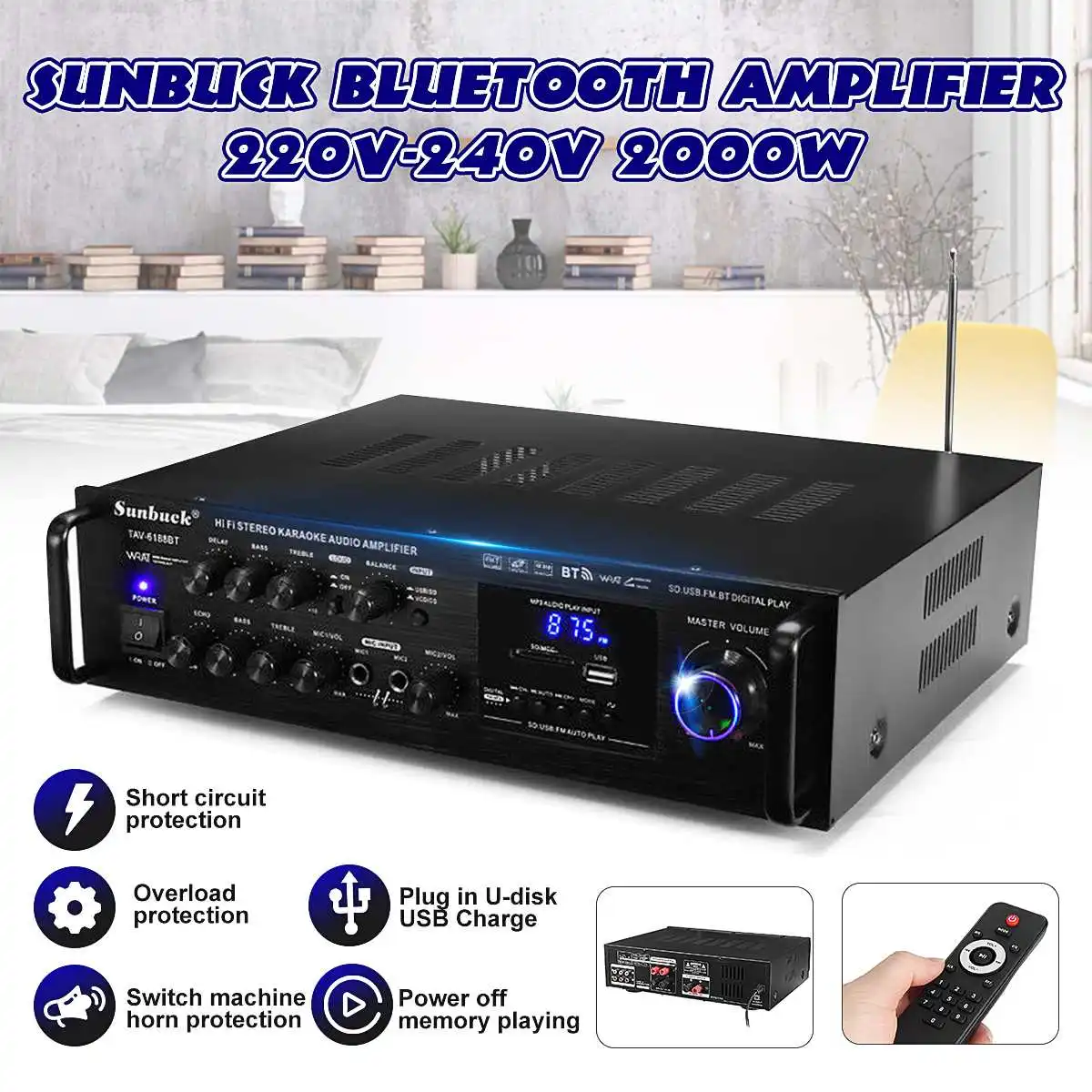 Домашний цифровой Hi-Fi усилитель мощности, 2000 Вт, 110 В, 220-240 В, усилитель для караоке с поддержкой радиоуправления, 2 микрофона, FM, USB, SD, светодио...
Домашний цифровой Hi-Fi усилитель мощности, 2000 Вт, 110 В, 220-240 В, усилитель для караоке с поддержкой радиоуправления, 2 микрофона, FM, USB, SD, светодио...
