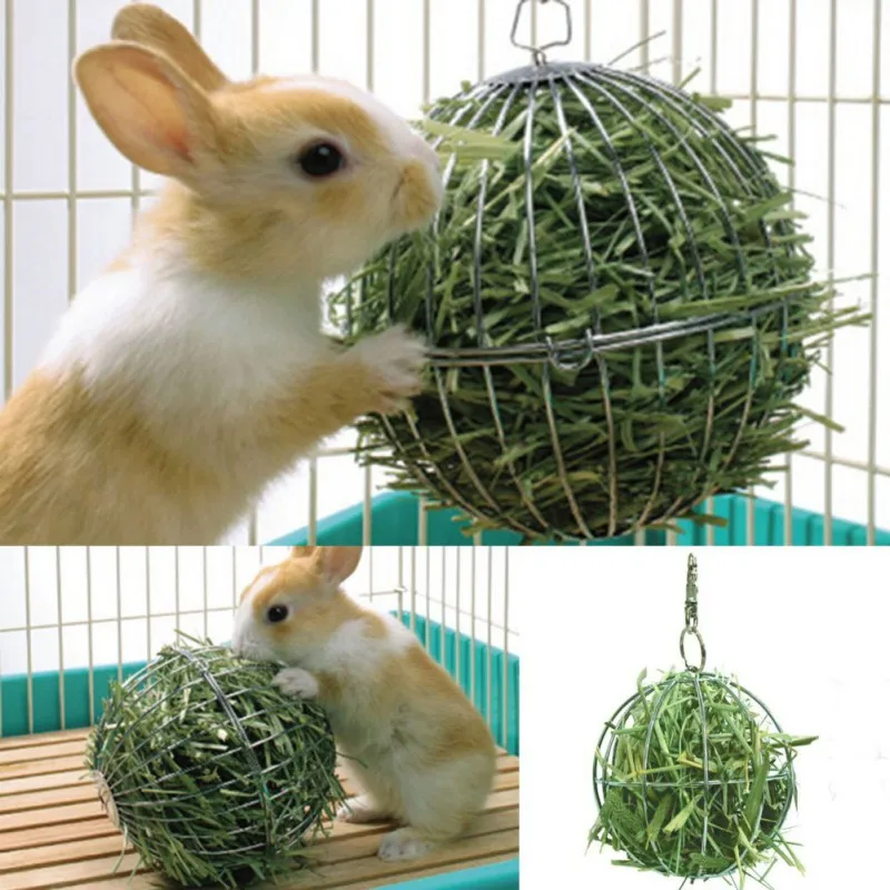 

Movable Hay Manger Food Ball Stainless Steel Plating Grass Rack Ball for Rabbit Guinea Pig Pet Hamster Supplies New
