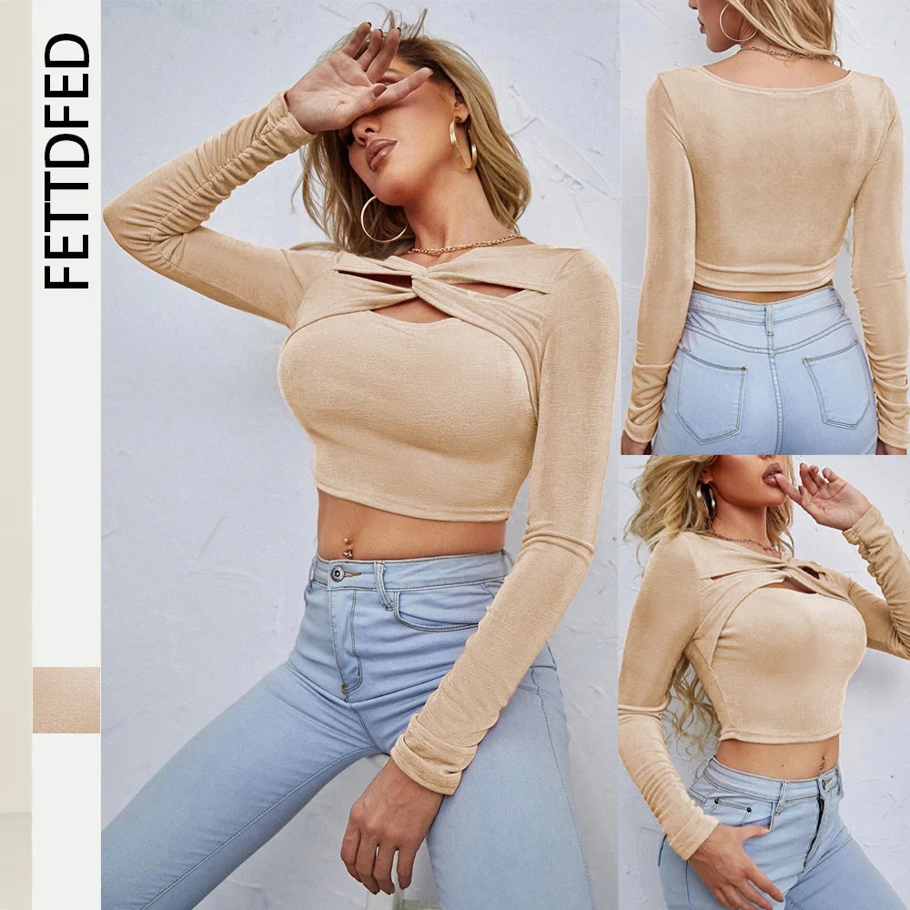 Fall and Winter Women Sexy Hollow Slim Short Luster Long-sleeve Women's T-shirt Top
Fall and Winter Women Sexy Hollow Slim Short Luster Long-sleeve Women's T-shirt Top