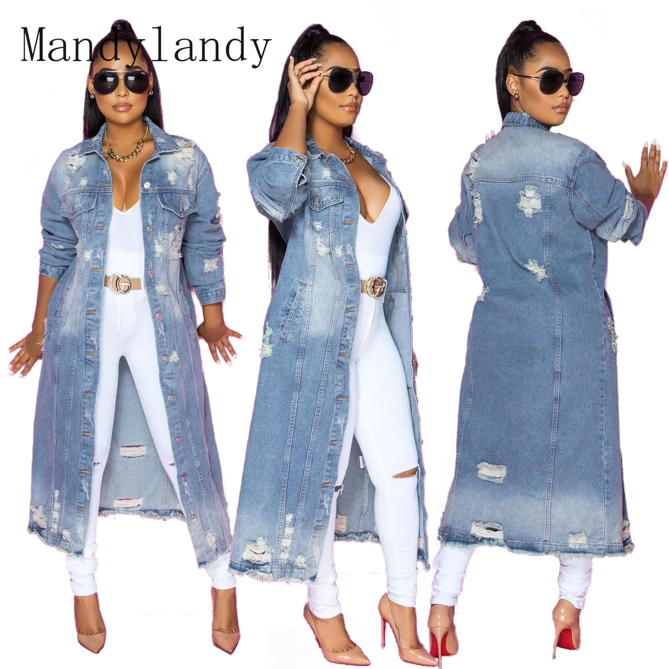 Mandylandy Women Denim Trench Ripped Long Sleeves Denim Trench Coat Cardigan Denim Cloak Long Jackets Fashion Jeans Coats
Mandylandy Women Denim Trench Ripped Long Sleeves Denim Trench Coat Cardigan Denim Cloak Long Jackets Fashion Jeans Coats