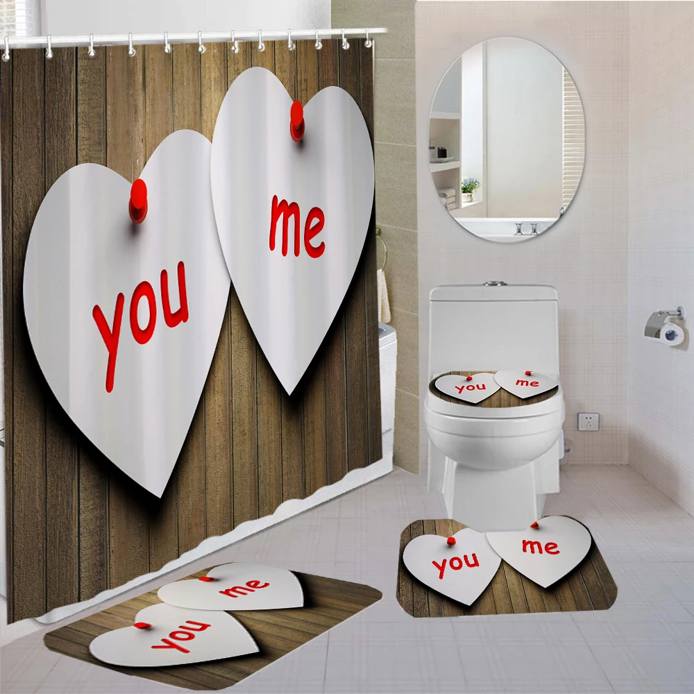 3/4 Pieces Love Shaped Shower Curtains Sets Cute Heart Carpet Home Room Toilet Mat Bathroom 3D Printing Bathroom Non-slip Set
3/4 Pieces Love Shaped Shower Curtains Sets Cute Heart Carpet Home Room Toilet Mat Bathroom 3D Printing Bathroom Non-slip Set