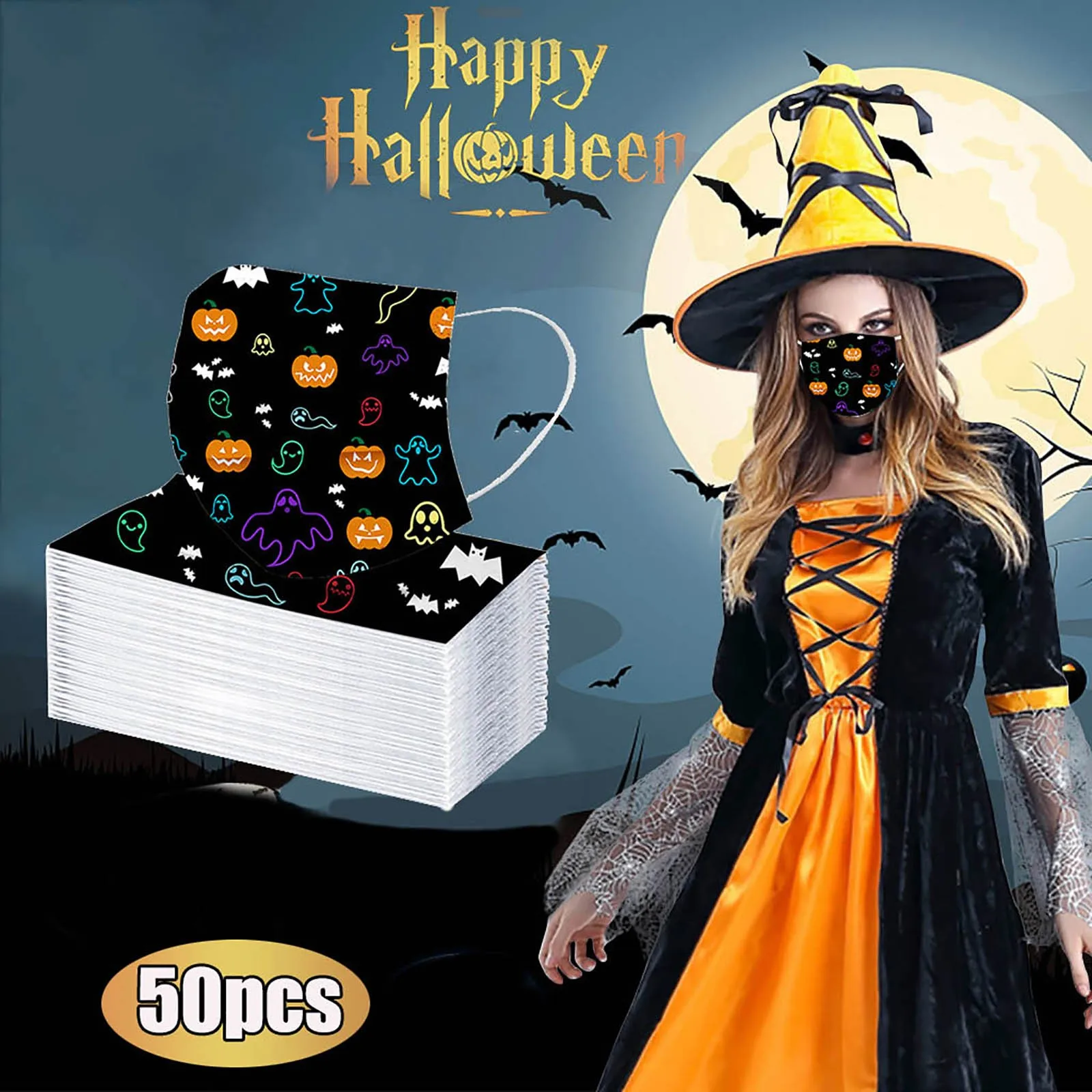 Cute Cartoon Pumpkin Ghost Skull Pattern Mask Disposable Dustproof Halloween Printed Soft Face Masks For Adults 3-Layer
Cute Cartoon Pumpkin Ghost Skull Pattern Mask Disposable Dustproof Halloween Printed Soft Face Masks For Adults 3-Layer