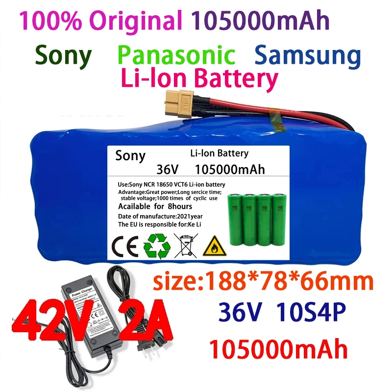 100%Original 36V battery 10S4P100Ah battery pack 500W high power battery 42V 100000mAh Ebike electric bike BMS+42V2A Charger
100%Original 36V battery 10S4P100Ah battery pack 500W high power battery 42V 100000mAh Ebike electric bike BMS+42V2A Charger