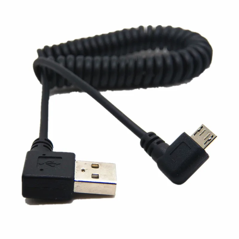 

1m 90 degree USB Micro USB Angle Cable Charge USB to Micro USB Spring Retractable Cable Datos Data Sync Charger Cord Coiled