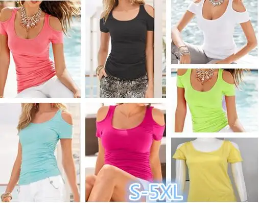Solide Color Women T Shirt 7 Colors Fashion Casual Slim Short Sleeve Off The Shoulder T-Shirts Summer
Solide Color Women T Shirt 7 Colors Fashion Casual Slim Short Sleeve Off The Shoulder T-Shirts Summer