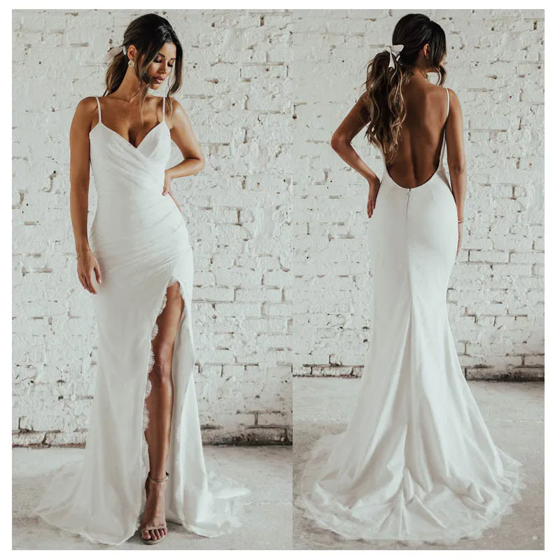 Sexy Ivory Mermaid Wedding Dress Side Split 2020 Vestidos de novia Deep V-neck Bridal Gown Gorgeous Backless Wedding Gowns
Sexy Ivory Mermaid Wedding Dress Side Split 2020 Vestidos de novia Deep V-neck Bridal Gown Gorgeous Backless Wedding Gowns