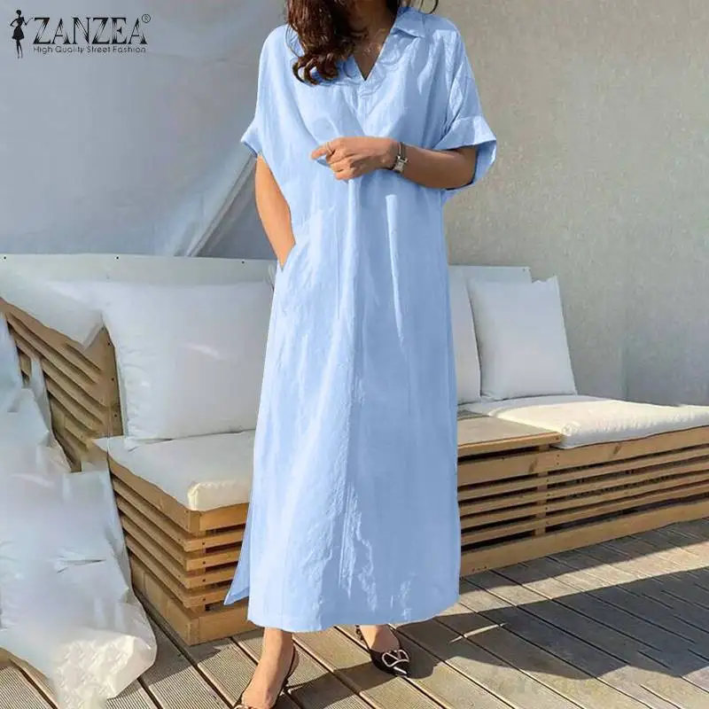 Elegant Solid Shirt Dress Women's Summer Sundress 2021 ZANZEA Casual Short Sleeve Maxi Vestidos Female Split Robe Femme Oversize
Elegant Solid Shirt Dress Women's Summer Sundress 2021 ZANZEA Casual Short Sleeve Maxi Vestidos Female Split Robe Femme Oversize
