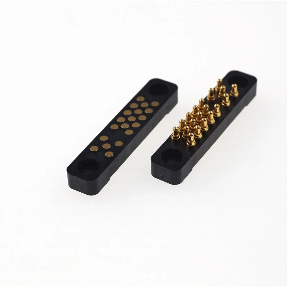 1 pair of male and female spring loaded connector pin pogo 19 pin flange mounting panel PCB SMD 2A 12V gold plating 3 lines 14 + 
1 pair of male and female spring loaded connector pin pogo 19 pin flange mounting panel PCB SMD 2A 12V gold plating 3 lines 14 +