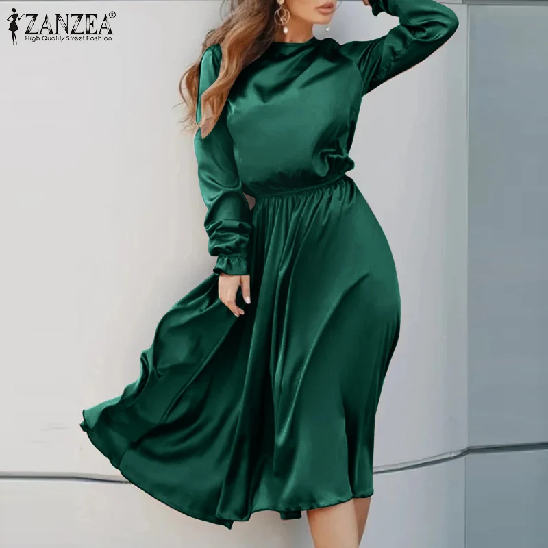 Stylish Satin Dress Women Casual Long Puff Sleeve Solid Sundress ZANZEA Retro Elastic Waist Vestidos Autumn Party Kaftan Female
Stylish Satin Dress Women Casual Long Puff Sleeve Solid Sundress ZANZEA Retro Elastic Waist Vestidos Autumn Party Kaftan Female