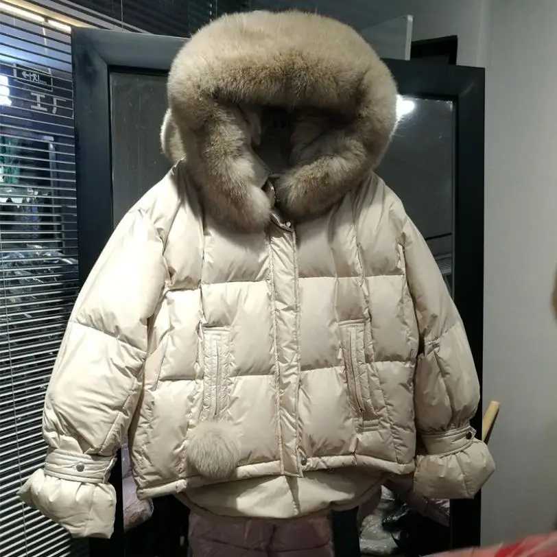 Winter Asymmetric Length bread style hooded thick warm real fox fur duck down parkas female oversized fluffy duck down coat F295
Winter Asymmetric Length bread style hooded thick warm real fox fur duck down parkas female oversized fluffy duck down coat F295