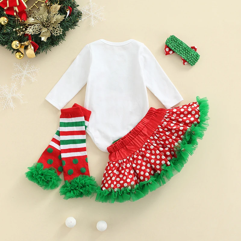 Baby Suit Set, Letter Tree Print O-Neck Long Sleeve Romper+ Dots Skirt+ Striped Foot Covers+ Headband, 0-24 Months
Baby Suit Set, Letter Tree Print O-Neck Long Sleeve Romper+ Dots Skirt+ Striped Foot Covers+ Headband, 0-24 Months