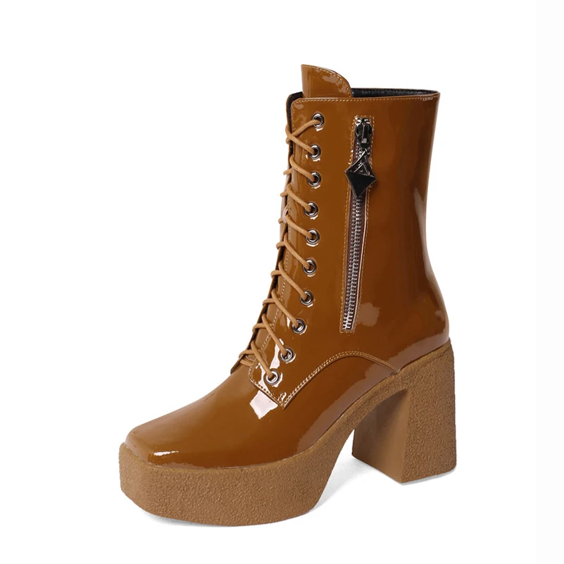 FOREADA Platform Super High Heel Ankle Boots Woman Boots Zip Block Heel Short Boots Lace Up Square Toe Female Shoes Black Yellow
FOREADA Platform Super High Heel Ankle Boots Woman Boots Zip Block Heel Short Boots Lace Up Square Toe Female Shoes Black Yellow