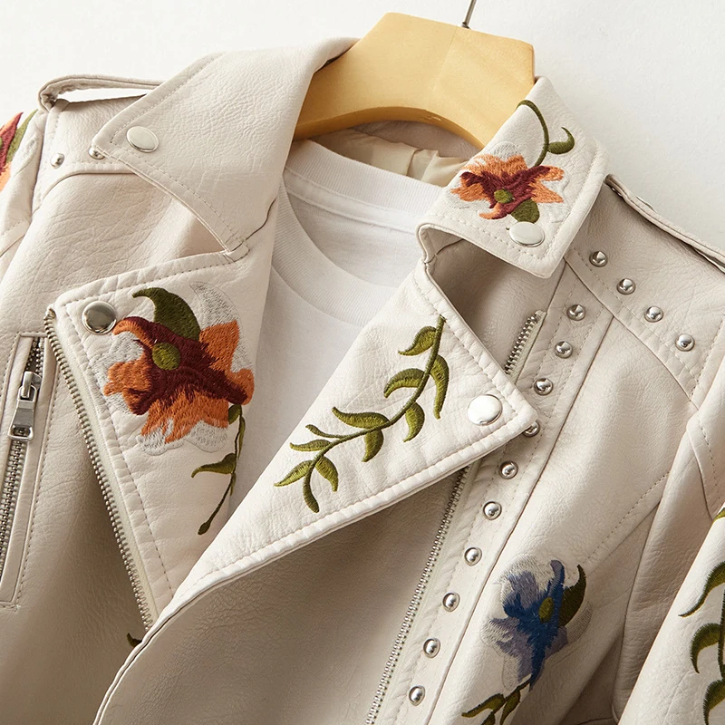 New Women Retro Floral Print Embroidery Faux Soft Leather Jacket Coat Turndown Collar Pu Moto Biker Black Punk Outerwear
New Women Retro Floral Print Embroidery Faux Soft Leather Jacket Coat Turndown Collar Pu Moto Biker Black Punk Outerwear