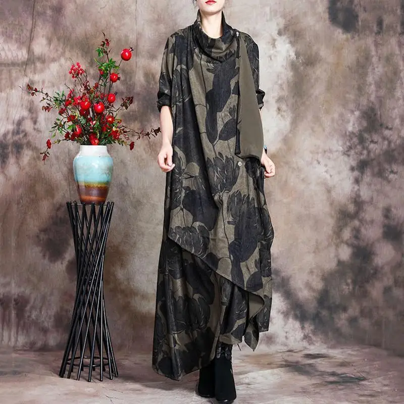 Autumn Women's Original Retro Printing Loose Large Pile Collar Irregular Dress Temperament Show Thin Long Skirt Vestido Vfemage
Autumn Women's Original Retro Printing Loose Large Pile Collar Irregular Dress Temperament Show Thin Long Skirt Vestido Vfemage