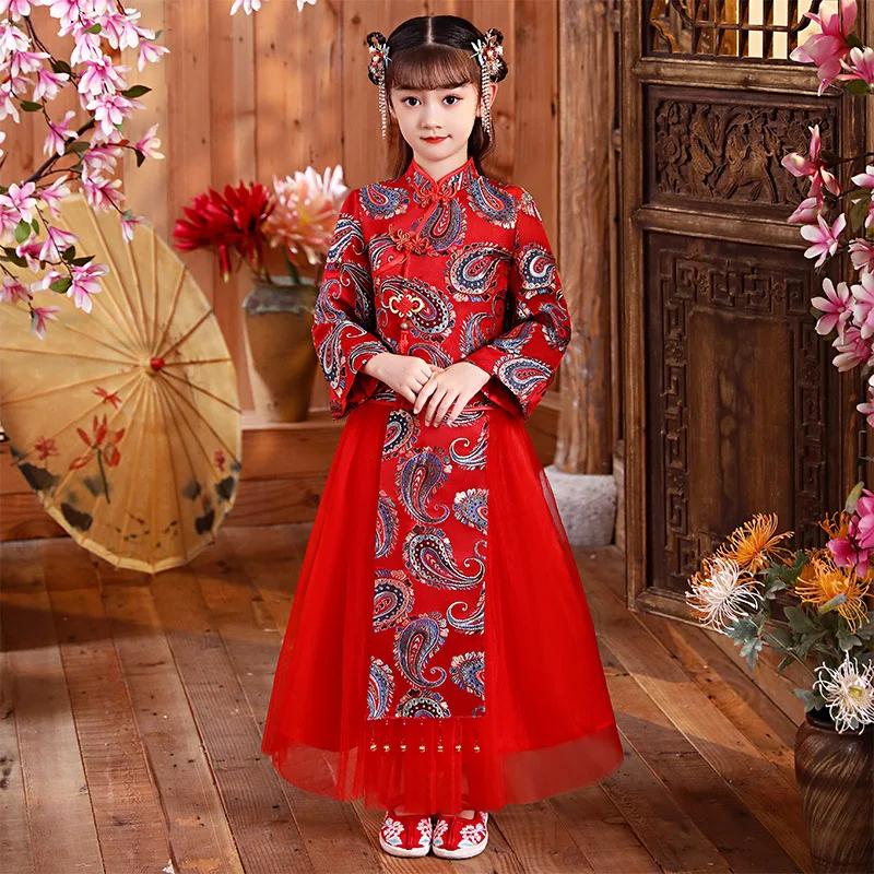 Autumn And Winter Girls Hanfu Long Sleeves Dress Red New Year Clothing Stage Show Wear Birthday Wedding Party Costume Gift
Autumn And Winter Girls Hanfu Long Sleeves Dress Red New Year Clothing Stage Show Wear Birthday Wedding Party Costume Gift