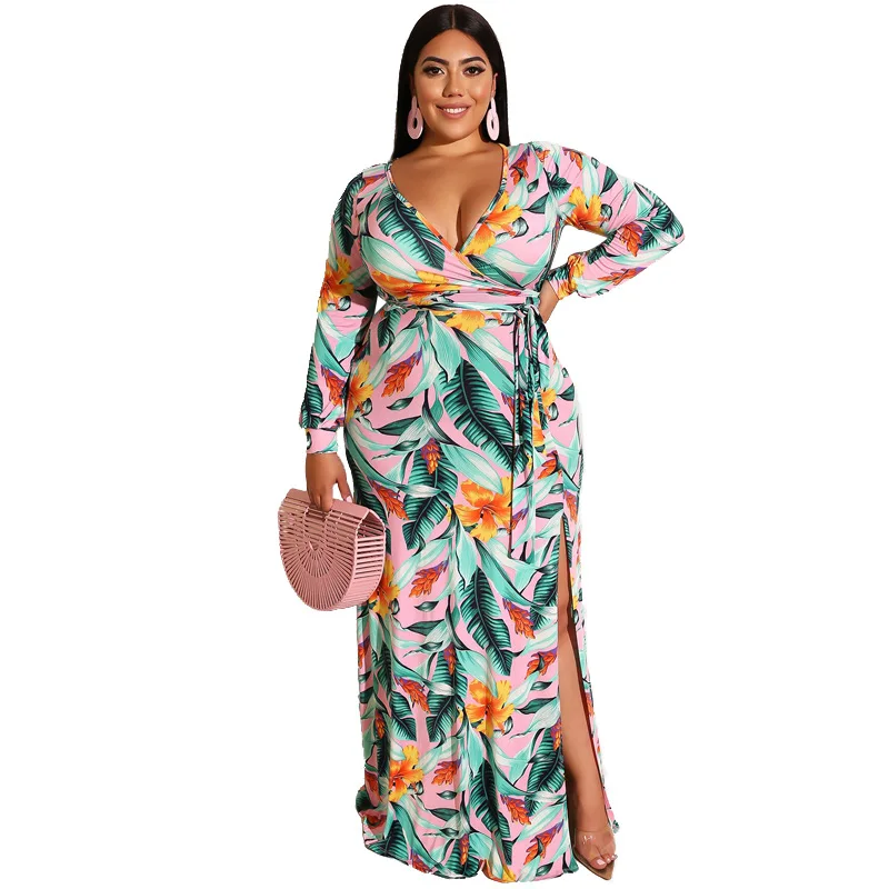 Fashion Autumn Printed Dresses Lacing Tight-fitting Bag Hips Deep V-neck Long Sleeve Hem Split-Fork Sexy Dress Women Plus Size
Fashion Autumn Printed Dresses Lacing Tight-fitting Bag Hips Deep V-neck Long Sleeve Hem Split-Fork Sexy Dress Women Plus Size