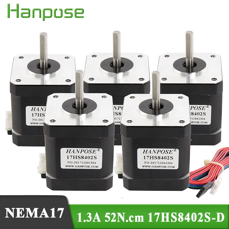 

HANPOSE 5PCS 42 srep motor 17HS8402S 48mm Nema 17 42BYGH 4-lead 1.3A 52N.cm 12v for CNC 3D printer Nema17 Stepper Motor