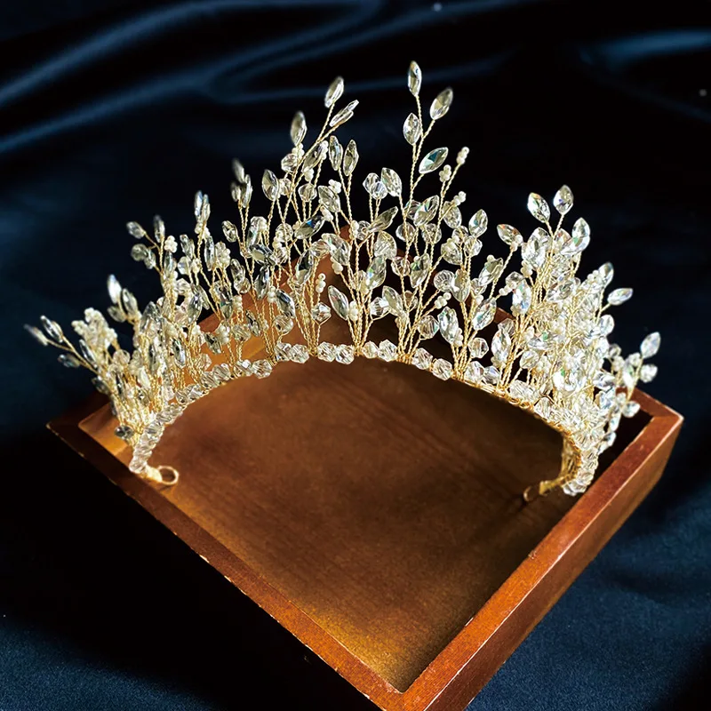 

New Crystal Crown Wedding Tiara And Crown Gorgeous Golden Wire Handmade Headband Bridal Headpiece Vintage Jewelry HQ0182