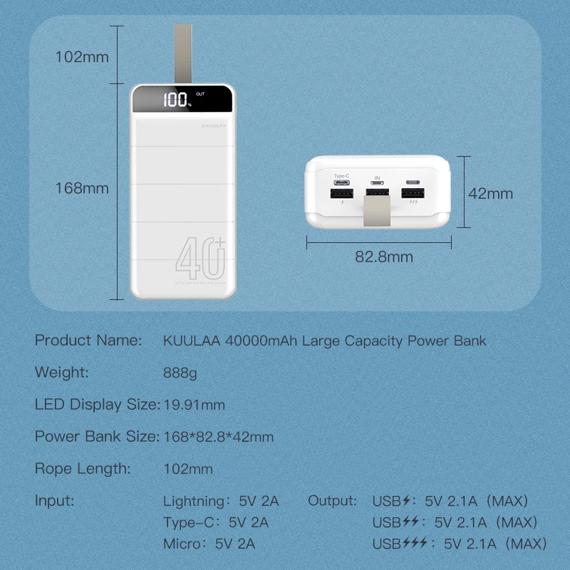 KUULAA Power Bank 40000mAh Portable Charging PowerBank 40000 mAh USB PoverBank External Battery Charger For Xiaomi Mi 9 8 iPhone 
KUULAA Power Bank 40000mAh Portable Charging PowerBank 40000 mAh USB PoverBank External Battery Charger For Xiaomi Mi 9 8 iPhone