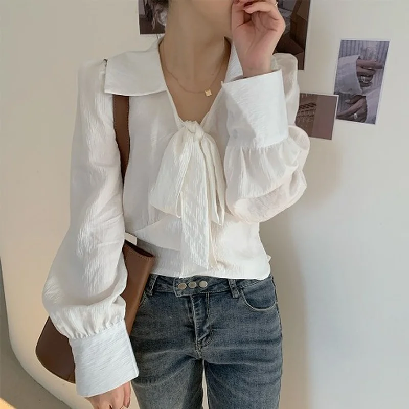 ZAWAHIKI Vintage Women's Shirt Spring 2021 Turn-down Collar Drawstring Bow Slim Waist Short Tops Long Sleeve Solid Blusas
ZAWAHIKI Vintage Women's Shirt Spring 2021 Turn-down Collar Drawstring Bow Slim Waist Short Tops Long Sleeve Solid Blusas