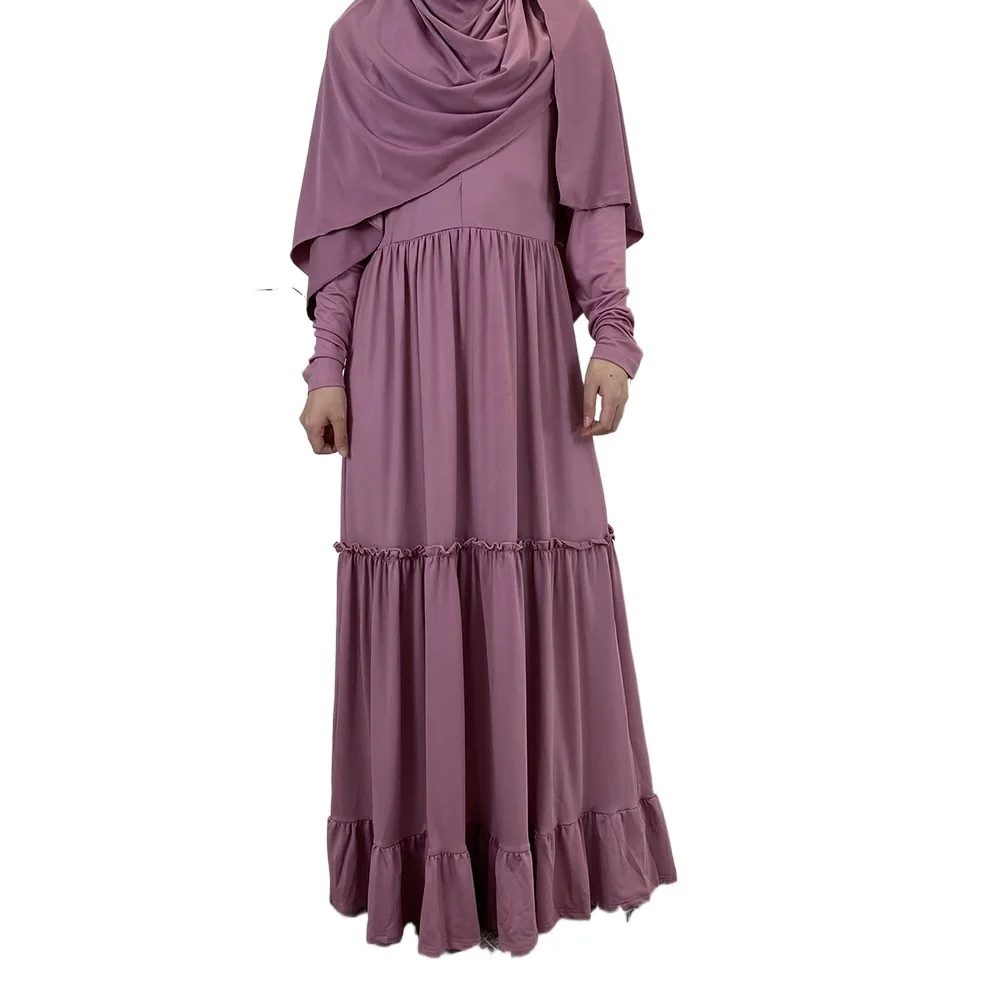 

Abaya 2 Piece Prayer Dress Set Muslim Women Big Fashion Khimar Hijab Zip Cuff Tiered Frill Maxi Dress Jilbab Islam Dubai Turkey