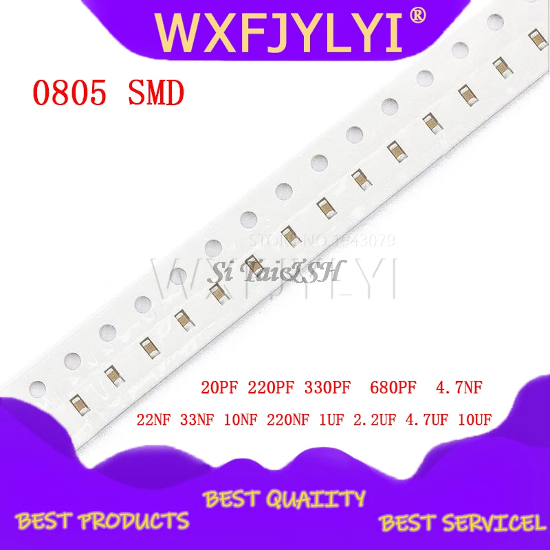 100 шт. 0805 SMD конденсатор с алюминиевой крышкой Керамическая 1PF 10UF 20PF 220PF 330PF 680PF 4.7NF